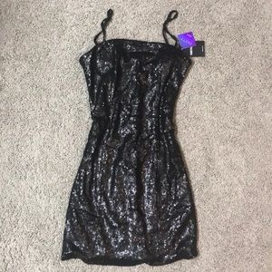 Black Sequin Spaghetti Strap Cocktail Dress